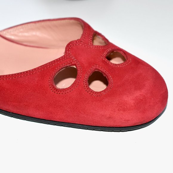 Stephane Kelian Made in FRANCE Red Suede 2.25” Wedge shoes Womens 6.5 - Picture 9 of 13